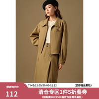 独束大码女装简约时髦套装2024冬季个性夹克外套半身裙两件套 驼色外套 2