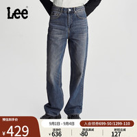 Lee 高腰直筒复古撞色猫须女士牛仔裤