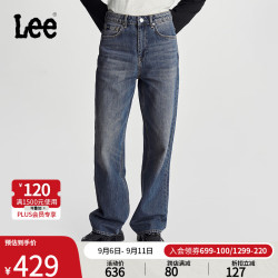 Lee 早秋428舒适高腰直脚复古撞色猫须中蓝色女牛仔裤潮流 中蓝色