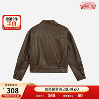 热风 hotwind2024年春季女士仿皮外套美拉德皮衣复古港风咖色pu皮衣