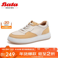 Bata休闲鞋女牛皮通勤时尚撞色板鞋AXT03AM4