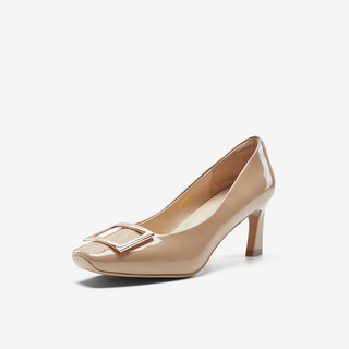 Nine West/玖熙2025年春季高跟鞋女漆皮方头方扣粗跟通勤单鞋