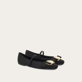 FERRAGAMO菲拉格慕女Vara铭牌芭蕾舞平底鞋婚鞋 黑色775092 7.5