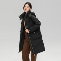 雪中飞 SNOWFLYING经典百搭秋冬时尚简约双重防风可脱卸连帽立领女式中长款羽绒服
