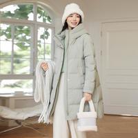 雪中飞 SNOWFLYING冬日保暖舒适简约女式连帽中长款时尚潮流羽绒服2024女士