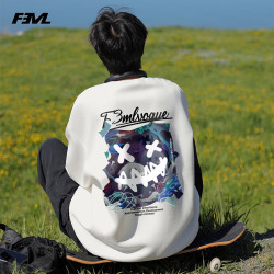 F3ML 美式圆领卫衣男士春秋款宽松休闲运动秋季长袖t恤男装MLW5白色L