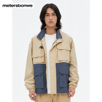 美特斯邦威夹克男春秋拼接宽松撞色立领工装夹克青春潮流