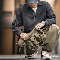 马登 MADEN工装 美式复古华夫格V领卫衣男士宽松打底polo衫春秋百搭上衣