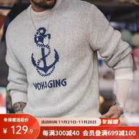 马登 MADEN工装 美式复古针织船锚提花毛衣vintage套头圆领打底衫男秋冬 灰蓝色 XL