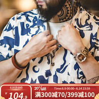 马登 MADEN工装 美式复古印第安图腾花衬衫古巴领涂鸦短袖沙滩衬衣男夏 （预定）