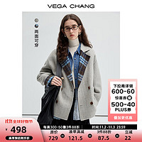 VEGA CHANG【绵羊毛+羊驼毛】双面呢女2024高级感双面穿外套 北欧蓝格纹 L