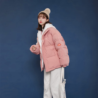 美茵曼丽假两件连帽羽绒棉衣棉服女韩版短款棉袄宽松加厚外套 XSD8675  茵曼 蓝色 L （适合110-130斤）