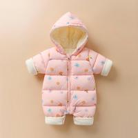拜年服连体衣女孩小宝宝保暖加绒加厚婴儿外出服冬季连帽哈衣爬服
