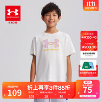 安德玛(Under Armour)童装夏季纯棉男女童圆领短袖儿童T恤百搭圆领透气潮T恤241201040 白色 120cm