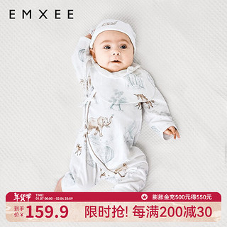 嫚熙（EMXEE）小棉球婴儿连体衣服新生儿宝宝连身秋冬装和式款 森林之旅 52cm