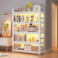 楚丰家用钢制书架多层落地置物架围栏靠墙书柜儿童客厅卧室收纳架子 三层珍珠白-围栏款