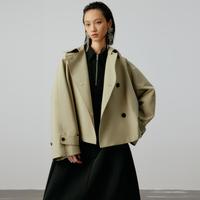 子苞米宽松翻领双排扣短款风衣外套2024秋款休闲气质上衣女