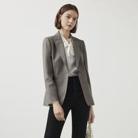 法式纯羊毛复古格子修身气质上衣西装外套女秋季