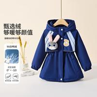 女童羽绒加厚夹棉外套2024冬季儿童中大童连帽保暖学院风上衣