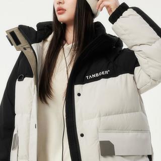 都市休闲撞色拼接羽绒服女连帽时尚运动加厚冬季外套