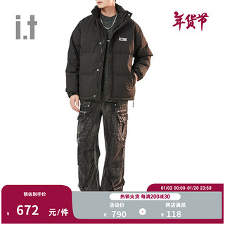 izzue it 男装立领羽绒外套2024冬季活力型男拉链绗缝羽绒服 BKX/黑色 3XL