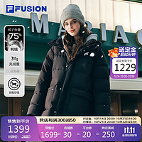 FILA FUSION斐乐潮牌款长款羽绒服2024冬季宽松连帽外套