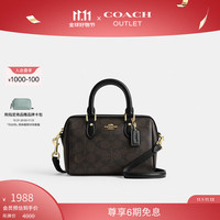 COACH 女士经典标志老花ROWAN 迷你单肩斜挎包 IM/胡桃木色/黑色