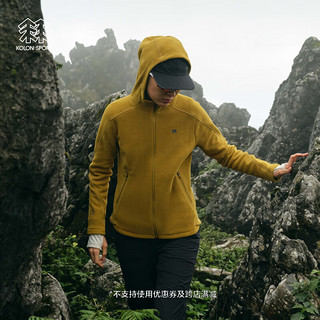 KOLON SPORT/可隆抓绒夹克 女子户外运动徒步登山连帽保暖透气上衣外套 LKFJ5SN010-CA 驼色 S 160/84A