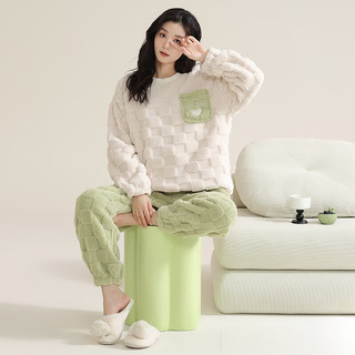 洁丽雅软软糯糯女士睡衣女秋冬加厚珊瑚绒套装可外穿加厚加绒家居服 软糯绿 XL（建议120-140斤）