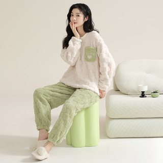 洁丽雅软软糯糯女士睡衣女秋冬加厚珊瑚绒套装可外穿加厚加绒家居服 软糯绿 XL（建议120-140斤）