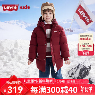 Levi's 李维斯 童装男童中长款三防棉服冬季新款加厚保暖上衣复古外套 赤霞红 120 /60(6)