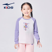 鸿星尔克（ERKE）童装女小童小女孩印花圆领T恤儿童长袖针织衫卫衣66222301054