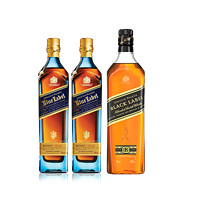 88VIP：JOHNNIE WALKER 尊尼获加 蓝牌苏格兰威士忌500ml*2瓶+黑牌1L烈酒年货送礼