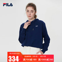 斐乐FILA宽松连帽卫衣休闲女装短款套头衫基础款上衣欧版 藏蓝色 L