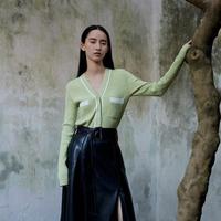 复古小香风圈圈纱修身V领毛衣针织开衫女