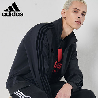 adidas阿迪达斯男女款经典条纹外套经典休闲运动服春秋季薄夹克 【春秋款】纯黑色  L（身高167-175厘米）