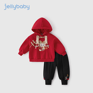 JELLYBABY宝宝秋冬加绒两件套儿童秋装小女孩时髦洋气衣服女童秋季套装 大红 110CM