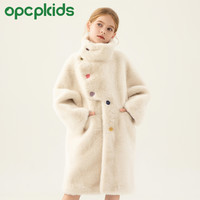 OPCP儿童皮草外套2024秋冬女童仿水貂毛小女孩毛毛大衣中长款