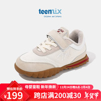 天美意儿童运动鞋女童春秋休闲鞋男童透气网面跑步鞋 米色 加绒 32