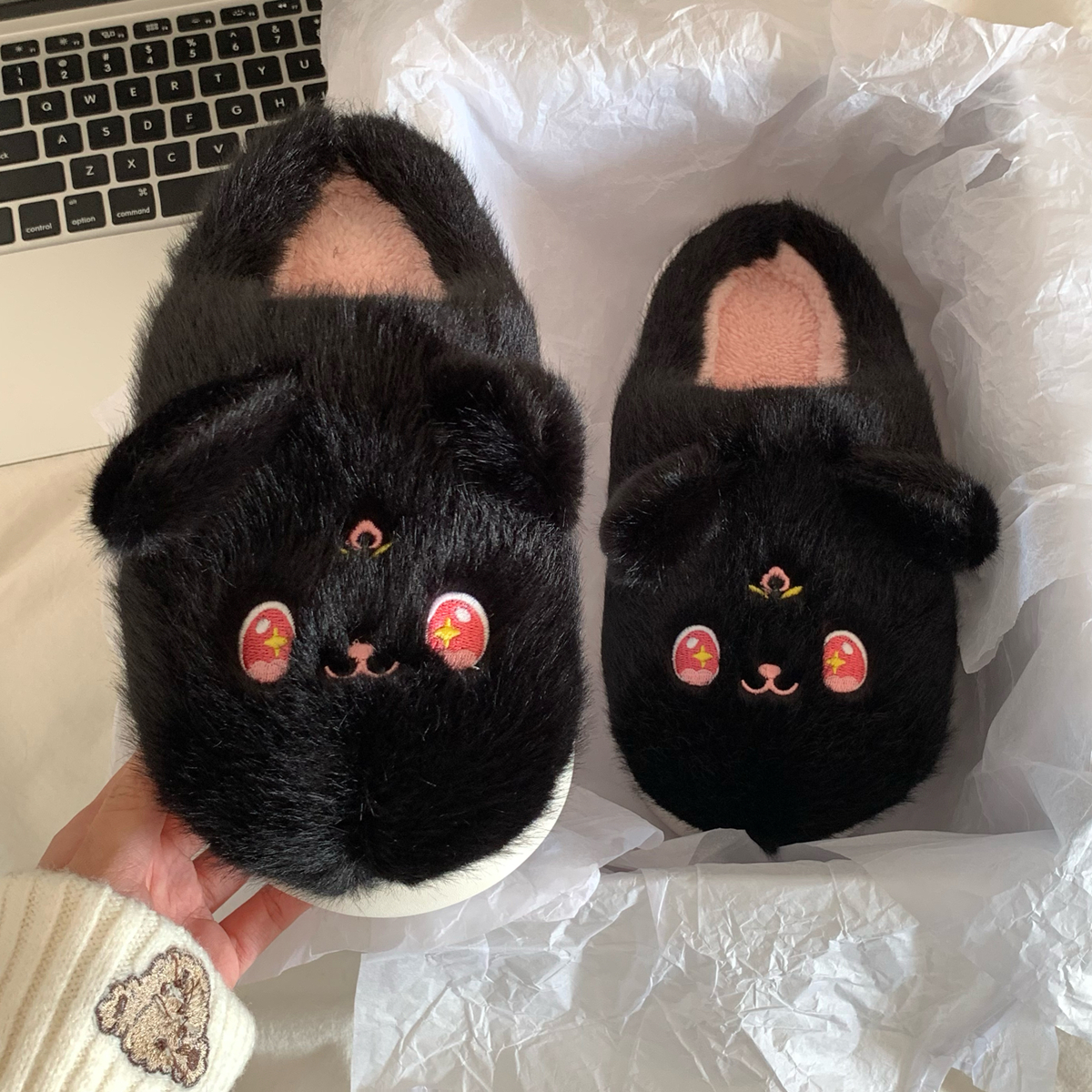 花朵小猫半包跟黑色