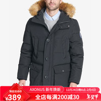 Tommy Hilfiger男士秋冬新款商务毛领中长派克大衣可拆帽棉服连帽拉链系扣纯色囤 BACK (美码偏大,适合104-109cm)