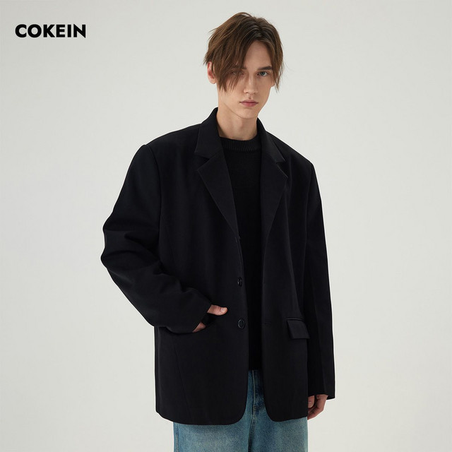 百亿补贴：古柯 COKEIN 西装外套男原创设计2023春秋新款单西休闲宽松垫肩西服上衣