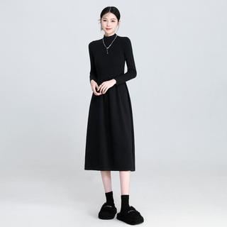 赫本风针织连衣裙长袖2024秋冬款半高领内搭针织裙打底长裙