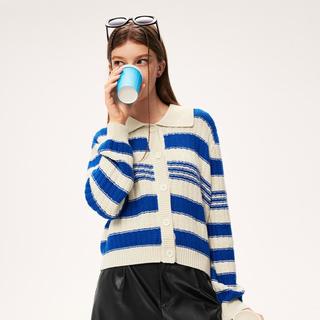 诗凡黎条纹polo领针织开衫撞色减龄慵懒风上衣女