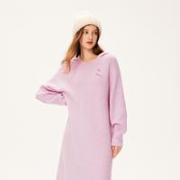 诗凡黎 连帽羊毛樱桃针织连衣裙秋冬多巴胺粉色奶系长裙女