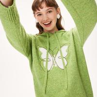 诗凡黎绣花蝴蝶连帽套头衫秋冬森系风奶系穿搭减龄上衣女