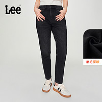 Lee24秋冬新品413标准高腰小直脚磨毛黑色女保暖牛仔裤潮流A07664