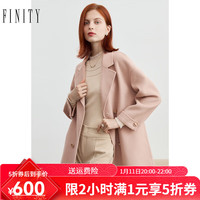 菲妮迪(FINITY)羊绒毛呢外套冬季羊毛休闲中长款保暖双面呢大衣女