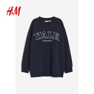 H&M【耶鲁大学】女装卫衣休闲潮流圆领字母印花上衣1092132 海军蓝/Yale University 170/116