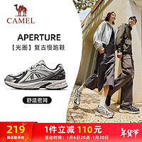 骆驼（CAMEL）复古运动女鞋全地形跑步休闲慢跑鞋子 X24B09L7014Q 白/黑/银 35